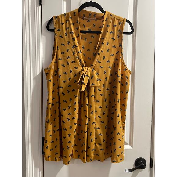 ModCloth Mustard Yellow Scottie Dog print blouse - Picture 2 of 8